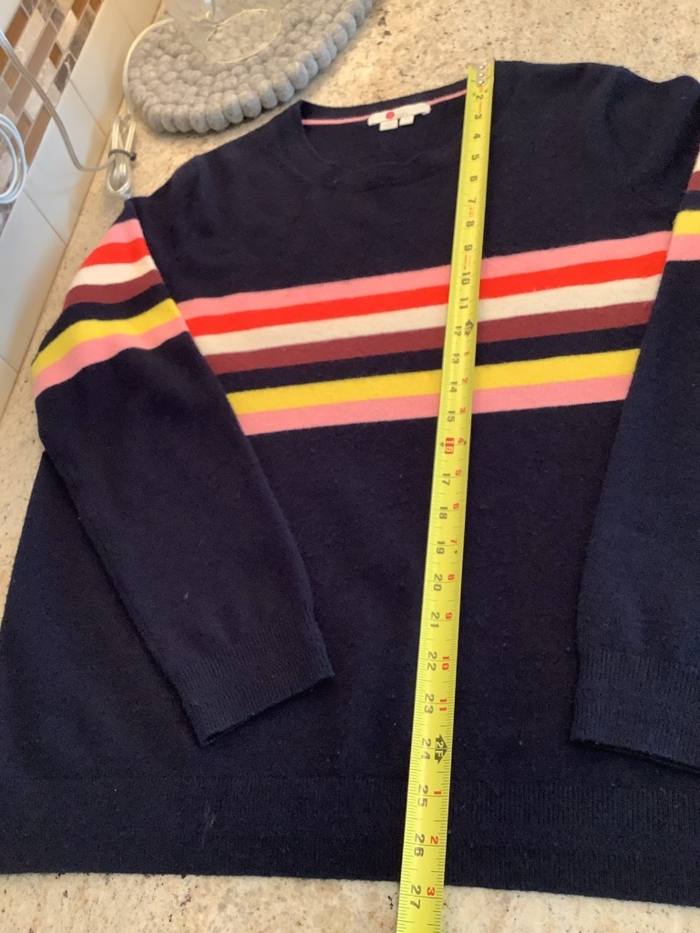 Boden Cashmere Women's Navy Striped Crewneck Sweater - Size XL - Picture 7 of 10
